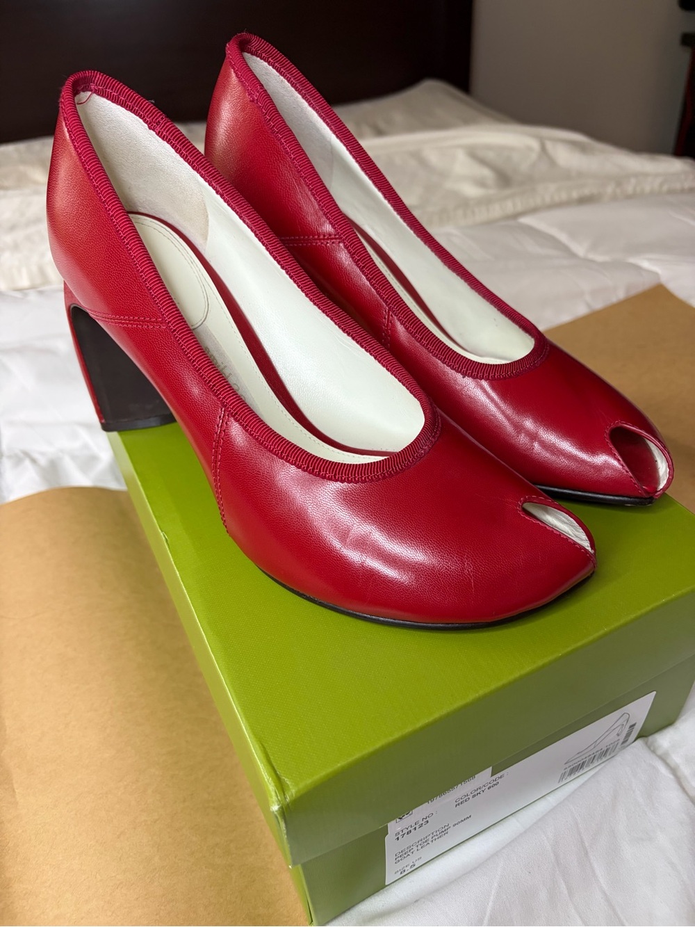 Tory Burch Red Peep-Toe Block Heel Pumps 8.5